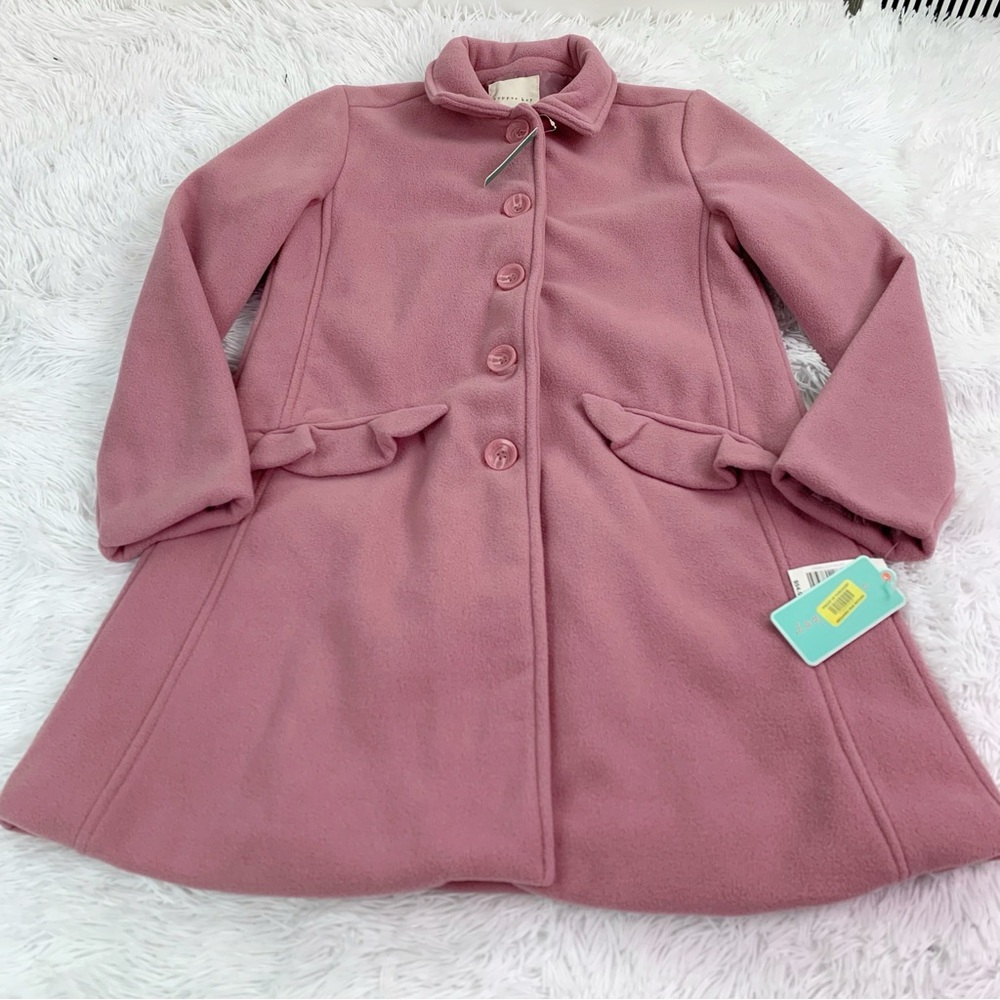 Copper Key long sleeve girl top coat ruffle pockets‎ pink washable button front